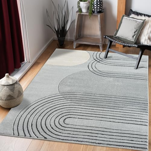 payé Teppich Wohnzimmer Kurzflor Grau - 120x170cm - Boho Geometrisch Modern Skandinavisch Wohnteppich Schlafzimmer