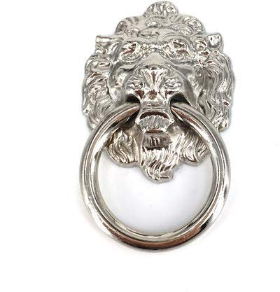 MBELLO Messing-Türklopfer, Türklopfer, 2 Stück, antike schicke Kommodenknöpfe, Schubladenringe, Löwenkopf-Möbelknopf, Türklopfer, Küchenschrankgriff (Farbe: Gold) (Color : Silver)
