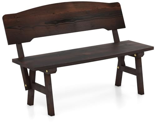 GOPLUS Gartenbank Holz, 2 Sitzer Sitzbank Outdoor, Holzbank wetterfest, Parkbank mit Rücklehne, bis zu 325kg belastbar, Bank Garten Terrasse Balkon, 120 x 51 x 78cm, Landhausstil