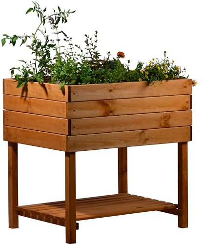 dobar® Hochbeet Kubus 2.0 inkl. Pflanzfolie und Ablage - Hochbeet für Garten aus Holz - 78 x 58 x 78 cm - Braun