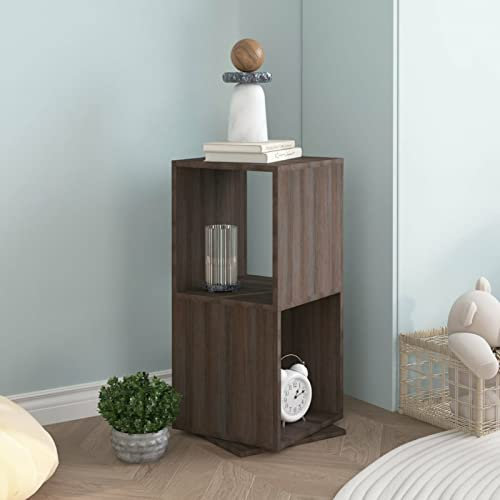 Gecheer Drehregal Drehbar Regal Ordnerregal Standregal Bücherregal Aktenregal Büroregal Mehrzweckregal 34,5 x 34,5 x 75,5 cm (B x T x H) Holzwerkstoff,Melamin,360 Grad drehbar Grau und Sonoma-Eiche