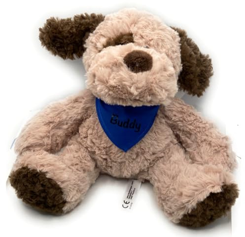 Kuscheltier Hund personalisiert//Kuscheltier Hund mit Wunschnamen (Blaues Tuch)