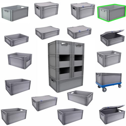 Hesselink Eurobox 60x40x27 cm, Handgriffe geschlossen, stapelbar, 54,4 Liter, grau, lebensmittelecht, Eurobehälter kombinierbar mit Deckel