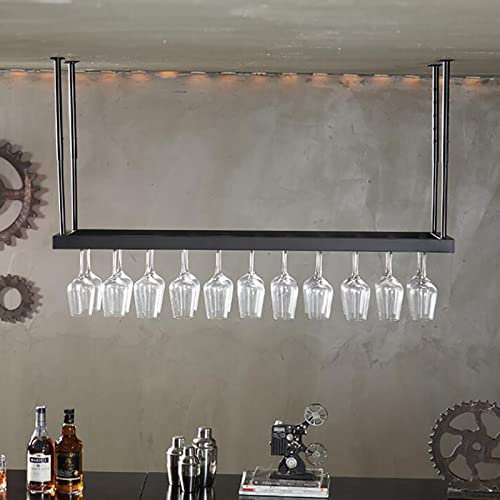 IBOWZ Deckenverzierung Deckenregal Weinglashalter aus Metall, Weinglashalter aus schwarzem Eisen, an der Decke montiertes Weinglas-Hängegestell, höhenverstellbar, für Bars, Restaurants, Küchen