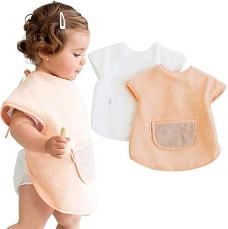 Bugalin Baberos bebe impermeables - Babero Con Manga Corta - Bebe BLW | Fáciles de Poner y Limpiar| Ideal para Comer y Pintar | Tela Rizo 100% Algodon y Impermeable | Fabricados en España