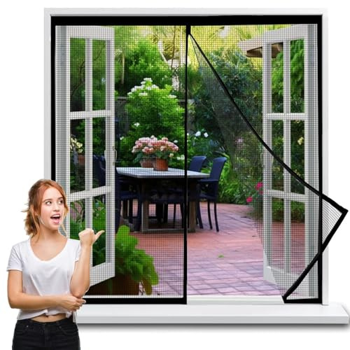 Moustiquaire Baie Vitree Coulissante Magnétique 80x90cm, Noir Rideau Aimanté pour Moustiquaire Installation sans Perçage, pour Fenetres de Multi Types