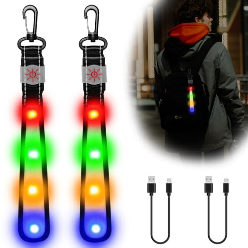 SOARFLY Cartable clignotant 2 lumières de sécurité pour enfants rechargeables Réflecteurs clignotants Pendentif réfléchissant LED clignotant Lumière de sécurité pour sac à dos, course de nuit,