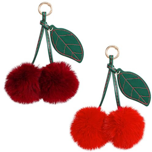 Molain 2 Stück Kirsch-Bag Charm, Plüsch Schlüsselanhänger Anhänger Tasche für Damen Taschenanhänger Schlüsselring Schlüssel-Accessoire Glücksbringer für Handtaschen, Geschenk