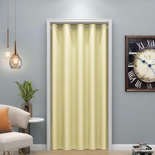 Cozomiz Rideaux Occultants Isolation Thermique Rideaux à œillets Phonique Anti Bruit Rideau de Porte Interieur, pour Porte, Chambre d'enfant Anti Froid 120x200cm(Largeur x Longueur) Beige Jaune