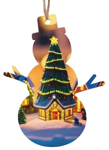 Schneemann Form SamLng Christmas Holz Ornamente - Weihnachtsdorf Winter Themed Hängende Dekorationen für Weihnachtsbaum, Party und Zuhause
