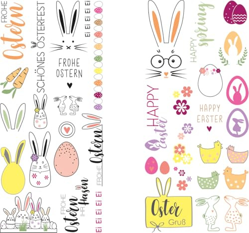 Rayher Transferfolie Frohe Ostern, Übertragungsfolie, verschiedene bunte Designs, 2 Bogen mit Motiven und Texten, zum Übertragen auf Kerzen und glatte Gegenstände, 31661000