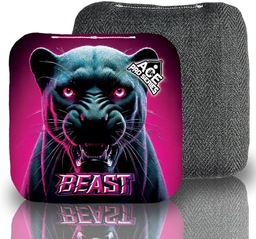 CornholeAce Pro Beast Cornhole Bags (Set mit 4 Stück) | Fischgrätenstoff, wasserdicht, mit Kunststoffharz gefüllt, doppelseitig, professionell, reguläre Größe, 15,2 x 15,2 cm, 473 ml, hergestellt in