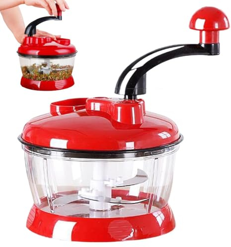 Picadora de alimentos grande – Procesador de alimentos manual de 2 l, picador de verduras de cuerda manual | Picador de ensalada de 2 l, picador de ajo, picador portátil y resistente, picador rápido
