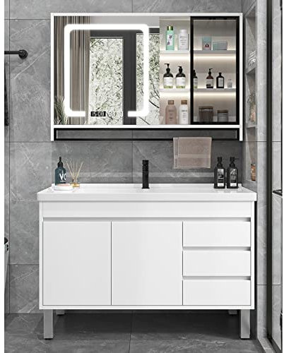 Moderner Badezimmerschrank mit Wandspiegel, Keramikspüle und Wäsche-Vorbereitungsstation, 203,2 cm