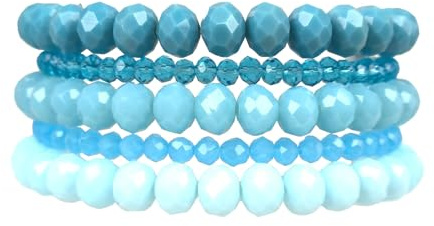 JENCVNL Mehrschichtiges Perlenarmband Stretch Damen 5 Stück Boho Perlenarmband Set Kristall Stretch Damen Armband Frauen Bohemian Armband Stapelbare (Blau 1)