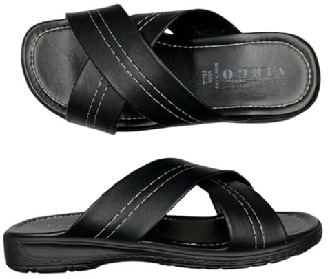 VIRGO FIRENZE Ciabatte Uomo Classiche Pantofole Aperte a Fasce Incrociate Made in Italy Plantare Vera Pelle, Nero, 44