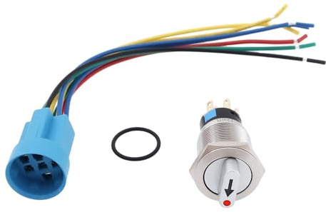 Be In Your Mind Juego de Interruptores Giratorios de 3 Posiciones de 19 Mm (3/4) 12 V/24 V CC con Enclavamiento DPDT Color Rojo