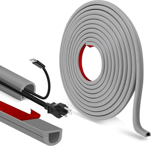 Kabelkanal selbstklebend Kabelbrücke Boden halbrund Kabelkanäle flexibel Kabelschacht flach Kabelabdeckung für Kabel Verstecken und Kabelschutz (Grau, 7mm×14mm×1m)