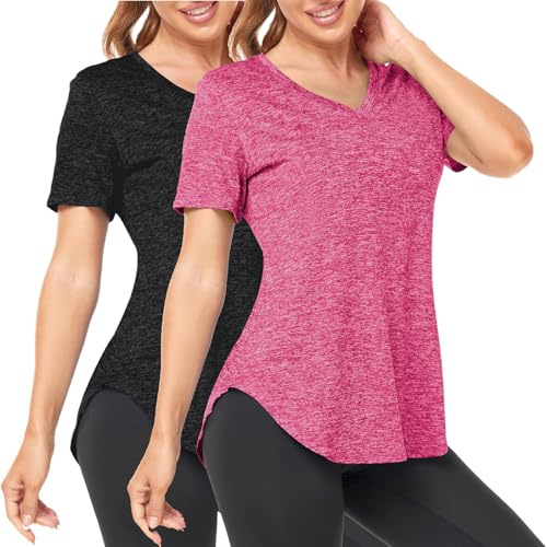 Deaviya Women's Sports T-Shirt Gym Tops V Neck UK, Short Sleeve Workout Top Running Yoga Shirts
