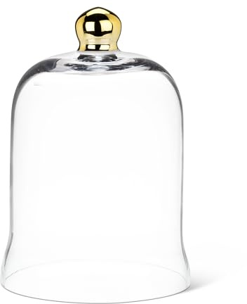 Abbott Collection Medium Bell Shaped Cloche with Gold Knob - Glass, Clear/Gold (7.5 H)