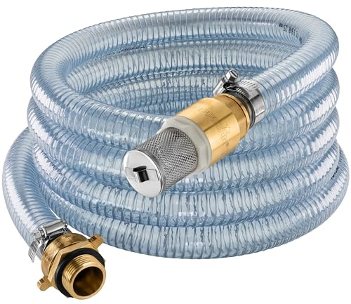 Poppstar Saugschlauch 1 Zoll 4m (ID 25mm, AD 33mm, 4mm Wandstärke), Edelstahlsaugkorb mit Rückschlagventil, Überwurfmutter ID 1 1/4 (41,9mm), Reduzierstück AD 1 (33,3mm)
