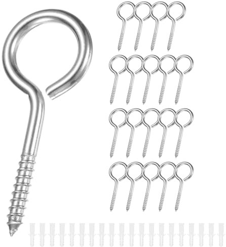 M METERXITY 20-Pack Ganci A Vite, M5 Acciaio Inossidabile 304 Ganci A Vite Autofilettanti Pesanti Con Tasselli Espandibili Per Mobili In Legno/Appendere Opere D'Arte [Argento]