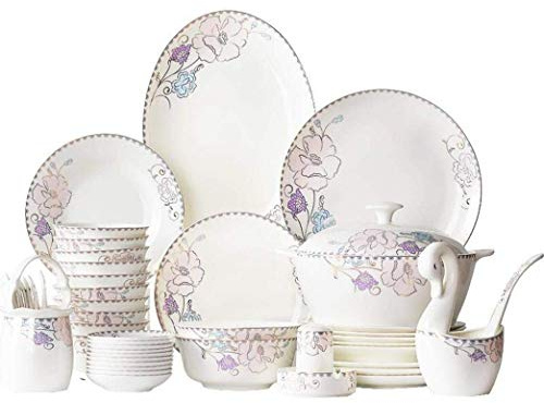 Service De Table en Porcelaine Tendre, Vaisselle en Céramique à Fleurs Violettes, 50 Pièces De Vaisselle De Banquet, Vaisselle Colorée sur Glaçure