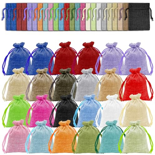 Alethron Stoffbeutel Klein 24 Stück Jutebeutel Klein 21 Farben Kleine Stoffsäckchen zum Befüllen 10x14cm kleine Jutesäckchen mit Kordelzug Kleine Säckchen Baumwollsäckchen Leinensäckchen für Schmuck H