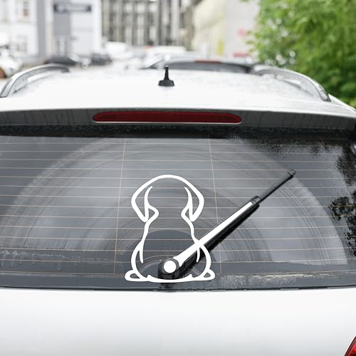 Funny Dog Rear Wiper Decal (23×19cm) – Waterproof Reflective Vinyl Sticker with Moving Tail for Car Windshield & Windows | Easy to Apply, Durable & Weatherproof (White Matte)