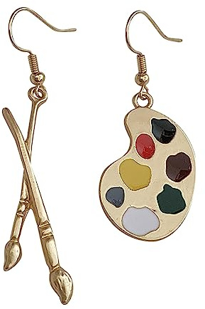 Paintbrush Color Earrings Art Retro Paintboard Small Stud for Women (Gold, One Size)