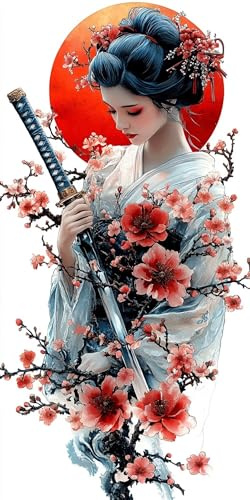 Japan Diamond Painting Erwachsene, 5D Geisha Diamant Painting Bilder Großes XXL 60x30 cm Diamanten Malerei Stickerei Kreuzstich Basteln Mädchen, DIY Diamant Kunst für Home Wand Dekor Geschenk c-7342