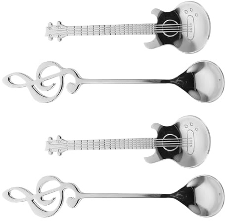 UKCOCO 4 pièces Cuillères Musique Acier Inoxydable Lot de Cuillères Guitare et Note Musicale Thé Dessert et Mélangeur pour Confiture
