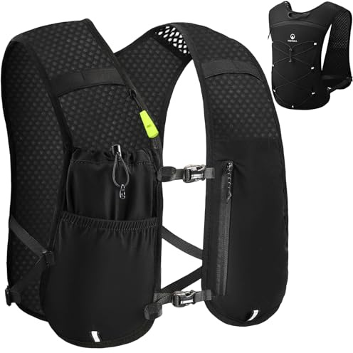 ONETOALL Löparväst för män och kvinnor, lätt vätskeväst, ventilerande och justerbar, löparryggsäck för löpning, maraton, cykling, vandring, svart, 1-pack