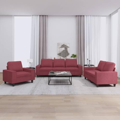 Holamys 3-TLG. Sofagarnitur Weinrot Stoff, Polstergarnitur mit Sessel, 2er- & 3er-Sofa, Robustes Metallgestell, Bequeme Sitzgelegenheit für Wohnzimmer, strapazierfähige Couch