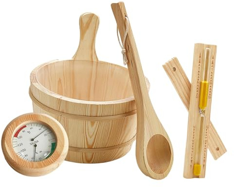 Fenteer Juego de 4 Accesorios para Sauna, Cucharón para Sauna, de Durabilidad Del Equipo de Sauna