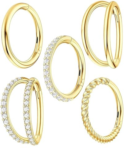 nuneoeuo 5 Pcs Gold Nose Rings Set, Double Nose Ring Golds Piercing Jewelry, Small Gold Hoop Earrings for Women, Noses Rings Golds and Lip Rings Suitable for Both Men and Women