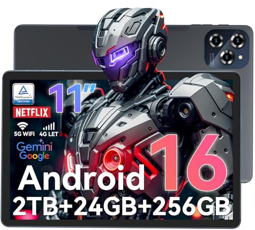 Tablet 11 Inch With SIM Card Slot,Android 16 Tablet with Gemini AI,24GB RAM 256GB ROM Expandable to 2TB, T615 Octa-Core Gaming tablet,8000mAh with 18W Fast Charge Tablette android ，4 Year Warrant