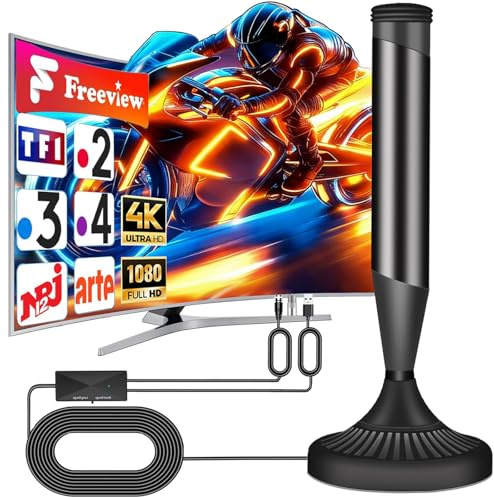 Antenne Interieur TNT Puissante, Omnidirectionnel 360° Base Magnétique | Réception Omnidirectionnelle 360° avec Base Magnétique, Facile à Installer Antennes TNT, Câble Coaxial 5m