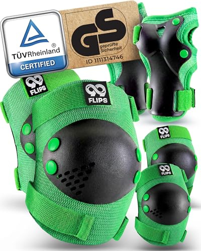 99FLIPS Schützer Inliner Kinder 3-12 Jahre - TÜV Rheinland GS Zertifiziert | Knieschützer Kinder [6er Set] - mit Knieschoner, Ellenbogenschoner & Handschoner - für Skateboard, Inline Skates, Rollschuhe
