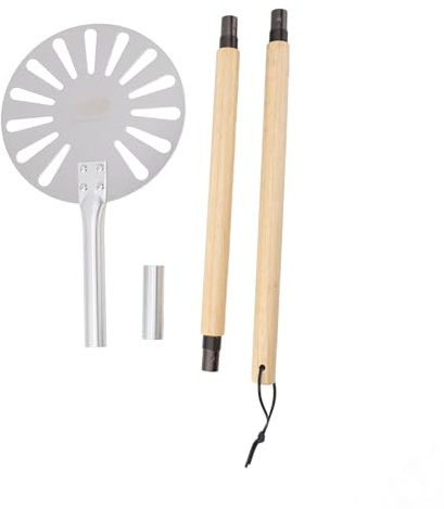 Spatule à Pizza 23cm en Acier Inoxydable, Pelle Perforée avec Manche Bois Amovible et Long - Léger, Antidérapant, Parfait pour Four à Pizza et Usage Extérieur
