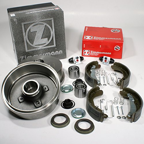 Zimmermann Bremstrommeln + Bremsbacken mit ABS Ring + Zubehör + Radzylinder + Radlager für hinten/die Hinterachse