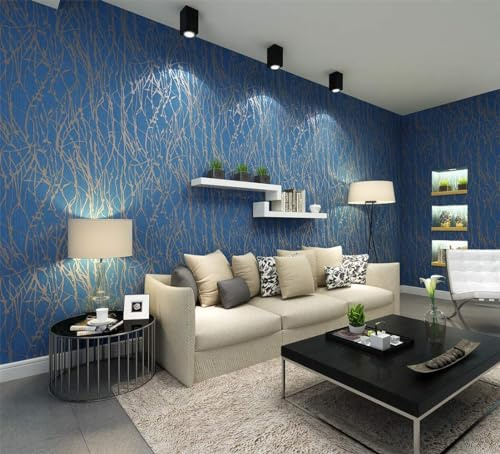 KeTian Moderner puristischer Curve Streifen Baum Muster Vliestapete Rolle Wohnzimmer Schlafzimmer Tapete Blau Grau 0,53 m (1,73 'W) x 10 m (32,8' L) = 5,3 m²