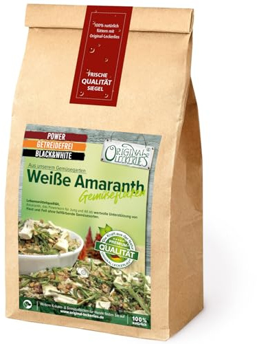 ORIGINAL LECKERLIES Weiße Amaranth-Gemüseflocken Black&White, 1 kg getreidefreie Gemüseflocken, Hundeflocken, Barf Zusatz Hund Hundefutter – Naturprodukt für Hunde