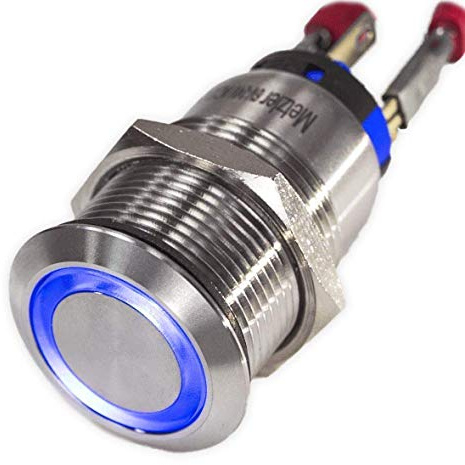 Metzler® LED-Druckschalter mit Rastfunktion und Ringbeleuchtung Blau IP67 Edelstahl 19mm Einbau langlebig und witterungsbeständig SPDT Wechsler Schließer Öffner 10 Jahre Ersatzteilverfügbarkeit