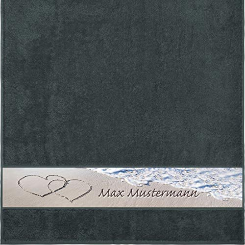 Manutextur Duschtuch mit Namen - personalisiert - Motiv Liebe - Strand - viele Farben & Motive - Dusch-Handtuch - anthrazit - Größe 70x140 cm - persönliches Geschenk mit Wunsch-Motiv und Wunsch-Name