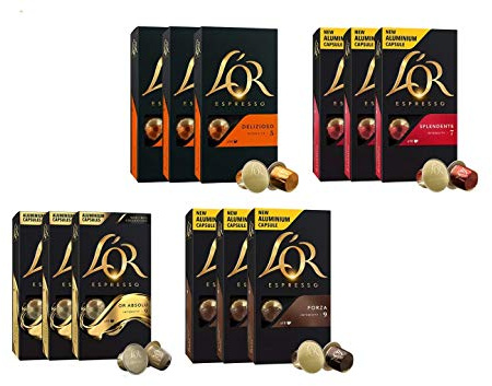 L'OR Café Espresso Ensemble pour amateurs d'espresso - Capsules de café en aluminium compatibles avec Nespresso® * - 12 paquets de 10 capsules (120 boissons)