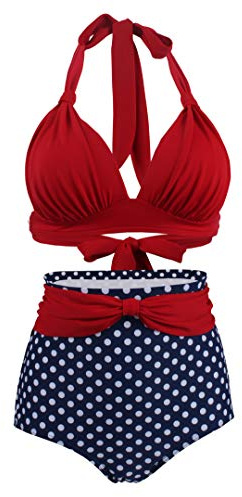 Bslingerie® Donne Halter Retro Vita Alta Bikini Costume da Bagno 2 Pz Set