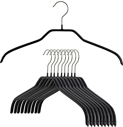 Schmale Petite Kleiderbügel von MAWA, Stahlbügel mit Anti-Rutsch-Beschichtung, für Hemden, Kleider, Anzüge, Camisles, Jacken, 360 Grad drehbarer Haken, 10er Set, Schwarz