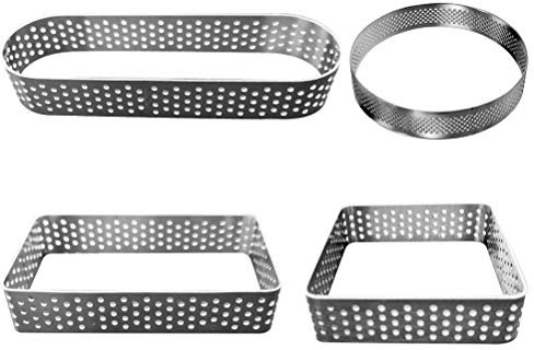 HEMOTON Lot de 4 Moules à de Formes Différentes : Moule à Mousse Ovale Rectangulaire en Acier Inoxydable Moule à Pâtisserie Perforé
