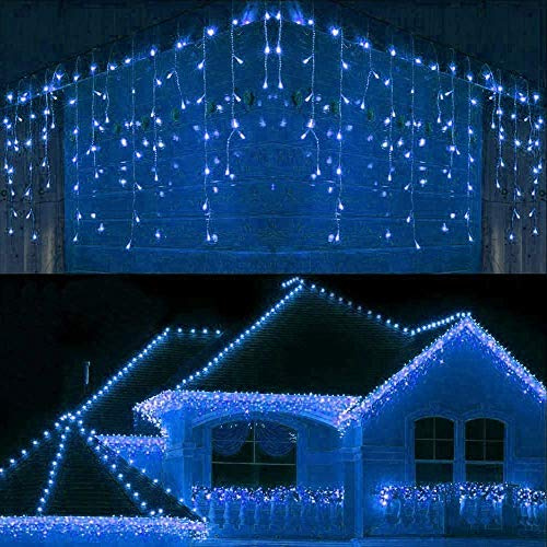 240LEDs Waterfall Icicle Christmas Lights Blue - Multifunction 8 Modes, Timer Clear Cable Indoor/Outdoor Low Voltage Waterproof Curtain Light Christmas Decoration
